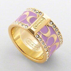 Coach Lavender Holiday Pave Crystal Band Signature Ring Size 8